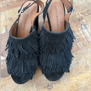 Lucky Brand Women's Black Fringe Sandals